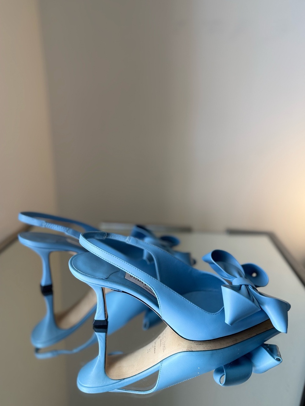 Jimmy Choo Staz Sling Back 70 Dusty Blue Leather Pumps $995 - Picture 4 of 10
